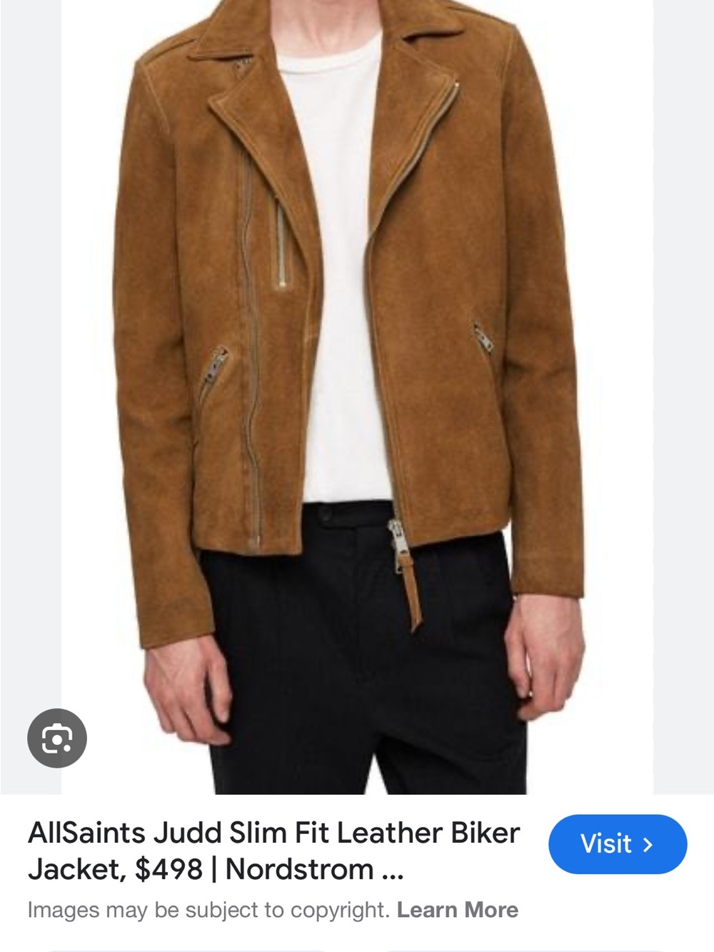 AllSaints Suede Biker Jacket in Chestnut Brown